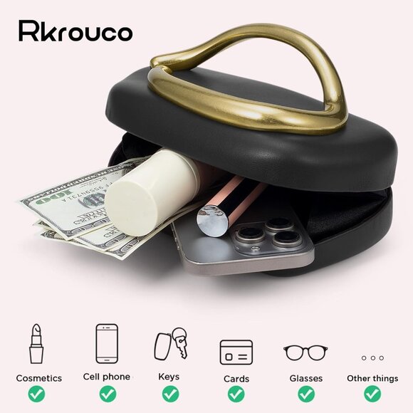 Elegant Black PU Leather Women's Evening Clutch Crossbody Bag with Gold Handle a - Picture 4 of 7